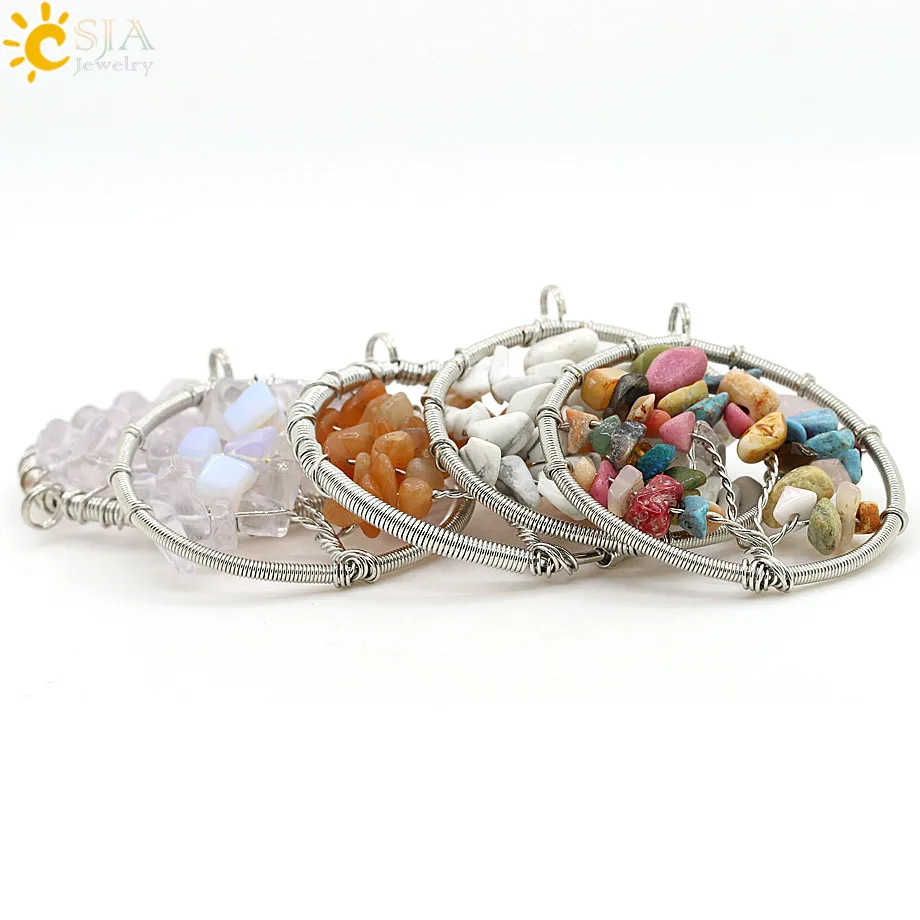 Natural Crystal Stone Tree of Life Pendant