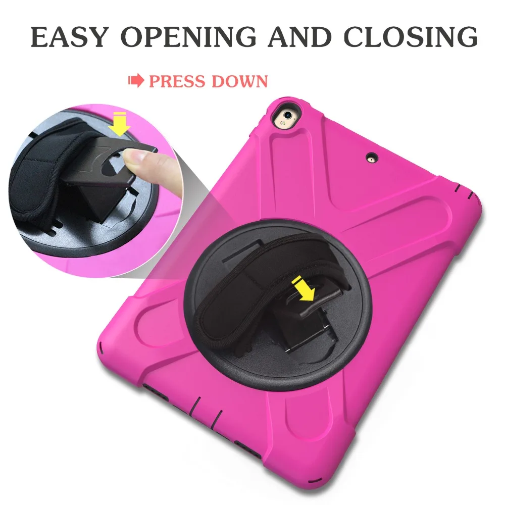 New 360 Armor Coque for iPad Pro 9.7 Case 360 Rotation Hand Strap Silicon PVC A1673 A1674 Cover for iPad Pro 9.7 Kids Cover (6)