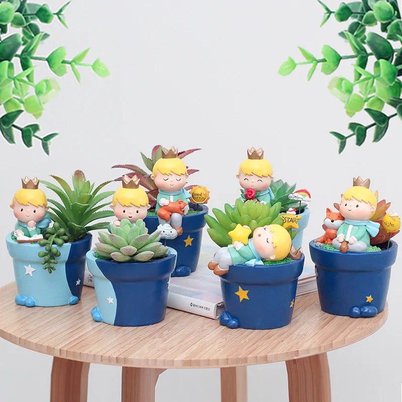 

1 piece Succulent Planter Small ornament Cute Prince Pots Resin Little Boy Flowerpot Bonsai Garden Yard Decor Birthday gifts