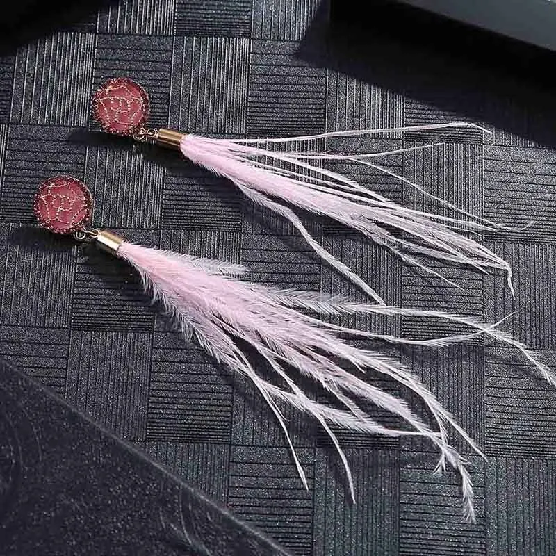 E6105 Trendy Drop Earrings WomenLongBohemianBlueBalckDangleBohoTasselFeather Earrings 2018 Jewelry
