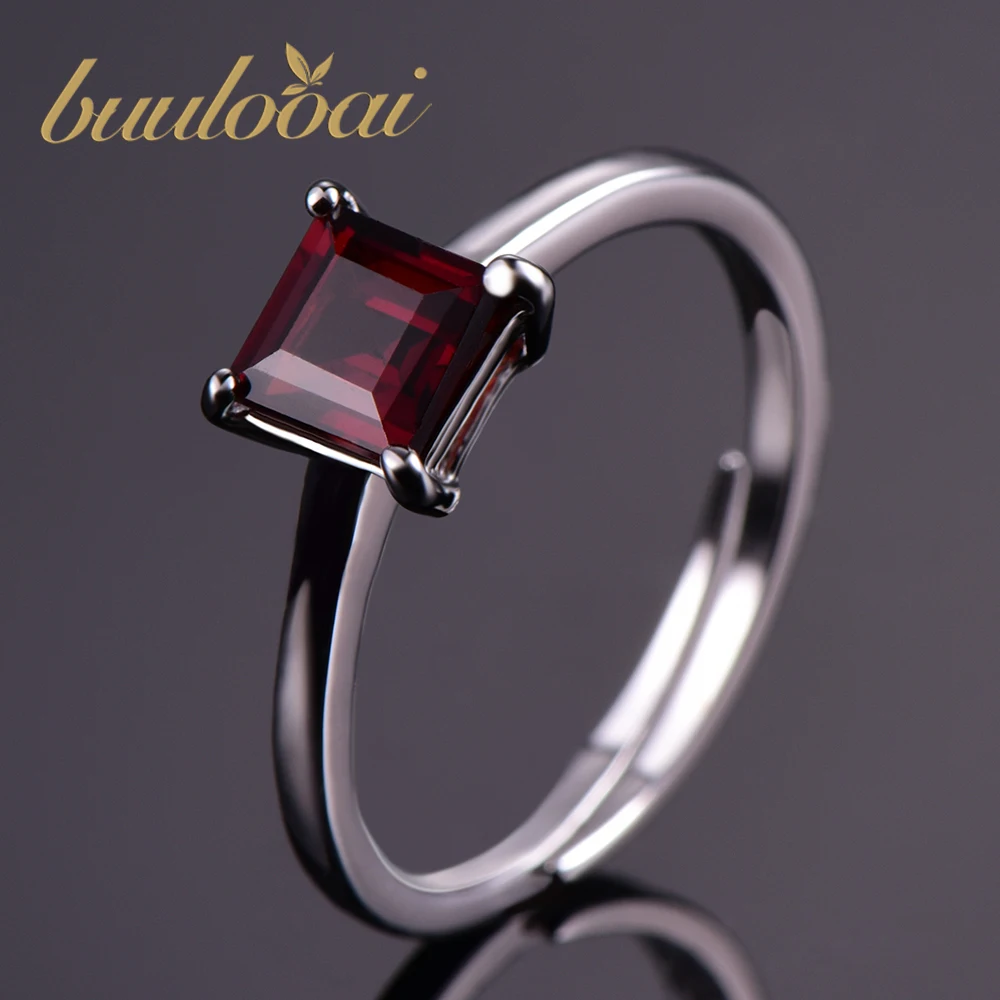 

buulooai Birthstone Natural Garnet Wedding Engagement Anniversary Ring For Woman Genuine 925 Sterling Silver