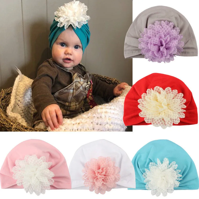 Sweet Infant Baby Girl Twist Knot Hats Newborn Baby Girl Lace Flower