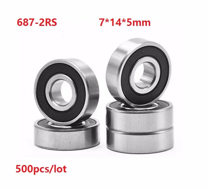 

500pcs/lot 7x14x5mm 687RS 687-2RS 687 RS 2RS Double rubber cover Miniature mini ball bearings 7*14*5mm Deep Groove Ball bearing