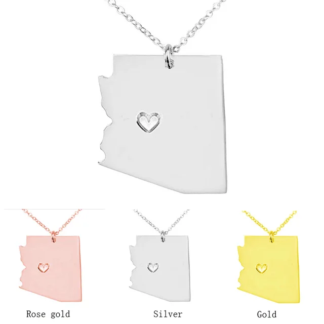 Rose gold Arizona state map necklace Stainless Steel