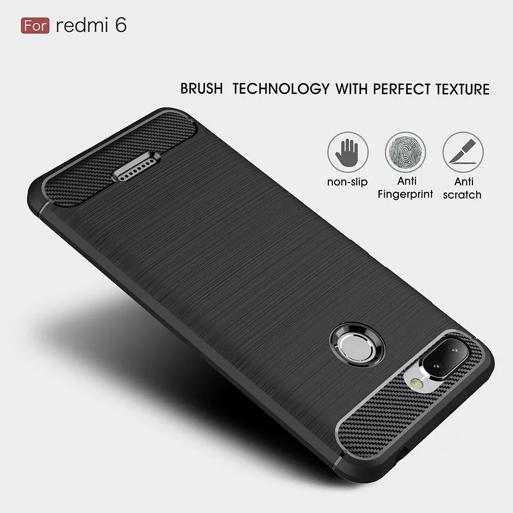 buy For Xiaomi Redmi 6 Case Silicone Carbon Fiber Heavy ShockProof Full Protector Fitted Soft TPU Case For Xiaomi Redmi 6 Cover