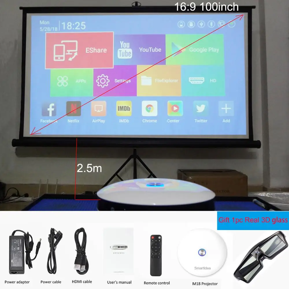 Проектор Smartldea M18 HD 1080p Android 6 0 Wi Fi мини Умный домашний кинотеатр 3D проектор батарея