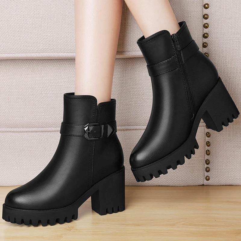 

MYCORON New Women Top Brand Warm Snow Ankle Boots Zipper Solid Boots High Quality Hot Sale Winter Shoes Chaussures Femme