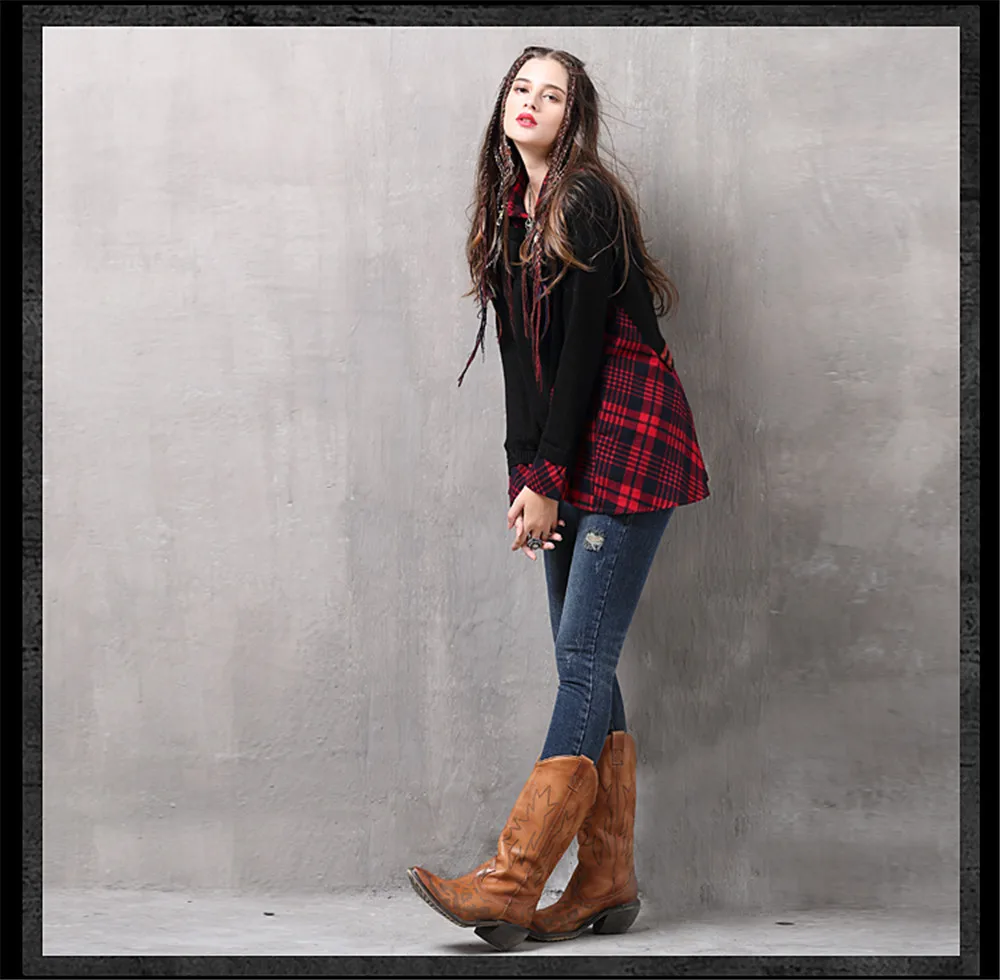 Vintage Patchwork Fake 2 Piece Women Blouse Knitted Plaid Long Sleeve Turn-down Collar Shirt Blouse For women Winter Top  (13)