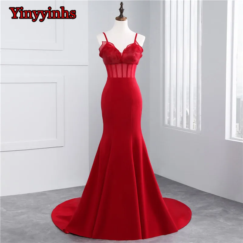 

Sexy Spaghetti Straps Prom Dresses 2019 Mermaid Backless Long Vestido De Festa Court Train Ruffles Evening Party Gowns CG56