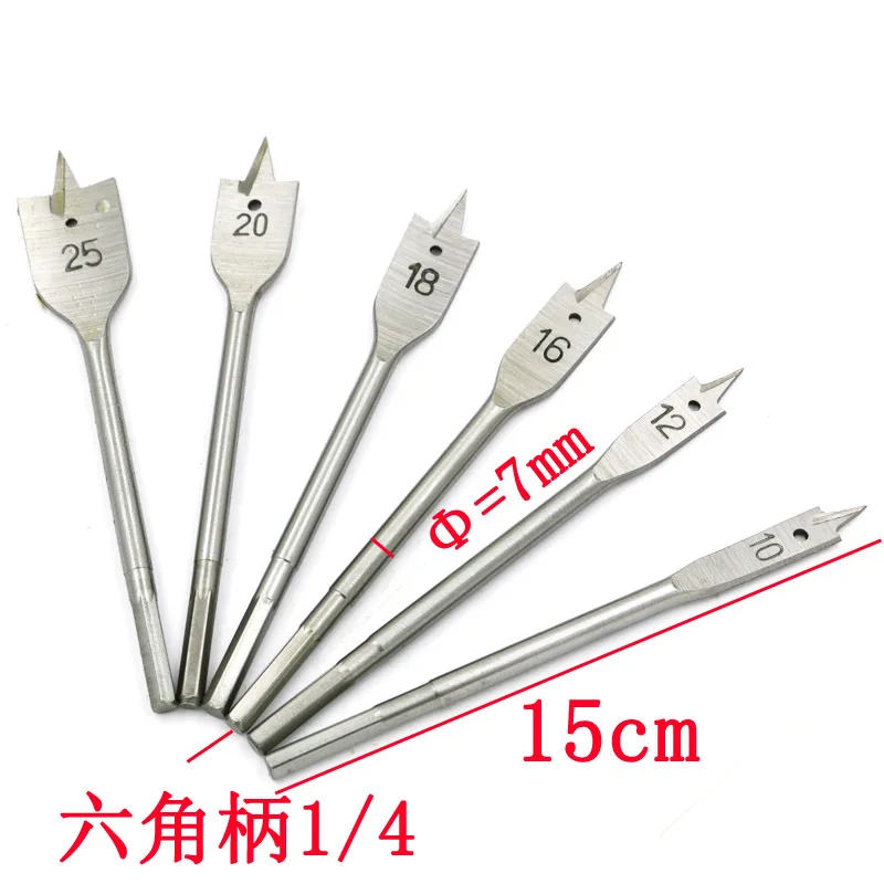 

High quality 6pcs three-pointed carpentry flat drill bit six-corner woodworking opener set wood