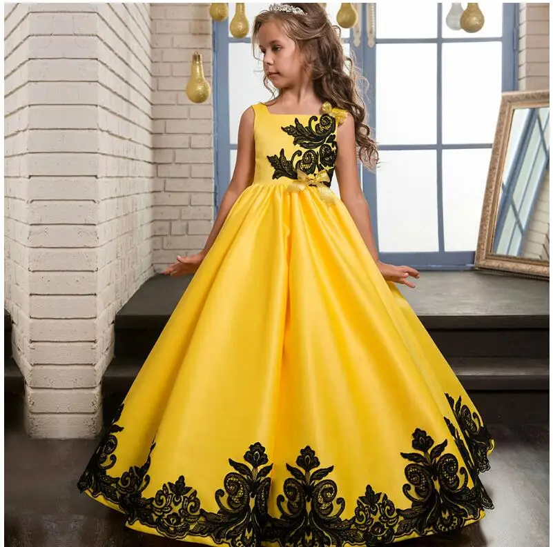 

5-14 year Kids Girls Wedding Flower Girl Dress Upscale Princess Party Pageant Formal Dress Sleeveless Silk Tulle long Dress