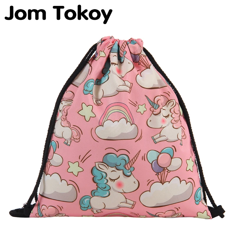 Jom Tokoy Fashion font b Drawstring b font font b Bag b font 3D Printing Unicorn