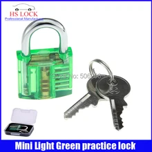 50 unids/lote hermoso diseño Mini de la práctica transparente candado herramienta de formación luz verde cerrajería suministros práctica