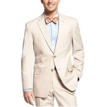 

Groom Tuxedos Side Vent Mens Suits Groomsmen Notch Lapel Groom men Tuxedos Beige Wedding Best Man Suit (Jacket+Pants)