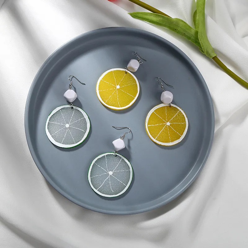 

2019 Acrylic Lemon Round Tassel Pendant Earrings for Women big long cute drop dangle earrings korean fashion wedding jewelry