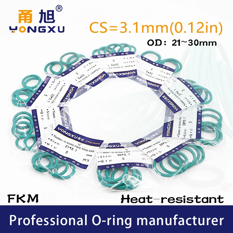 5 шт./лот зеленые FKM фторруглеродные уплотнительные кольца CS3.1mm OD21/22/23/24/25/26/27/28/29/30*3