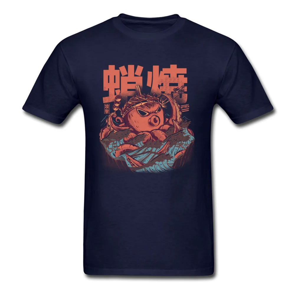 Funny Male Tshirts Crewneck Short Sleeve 100% Cotton Takoyaki Attack Tops T Shirt Casual Tops T Shirt Wholesale Takoyaki Attack navy