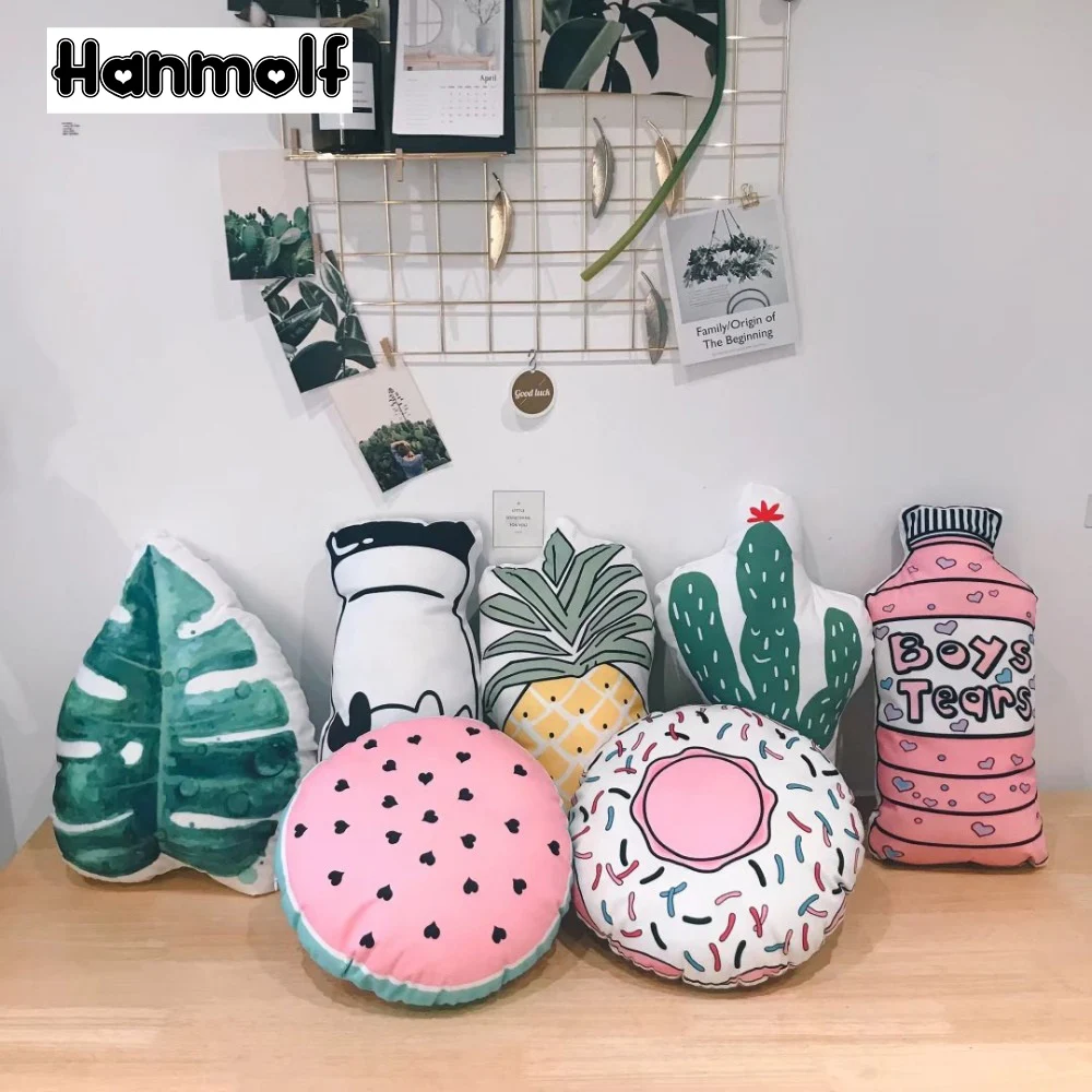 

Donut Milk Bottle Cactus Pineapple Leaf Watermelon Bottle Kids Cot Decorative Plush Pillow Sofa Throw Pillow-7 Kinds