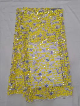 

African Sequins Lace 2019 Embroidery Nigeria Lace Fabric High Quality yellow French Mesh Lace Fabric for party dress