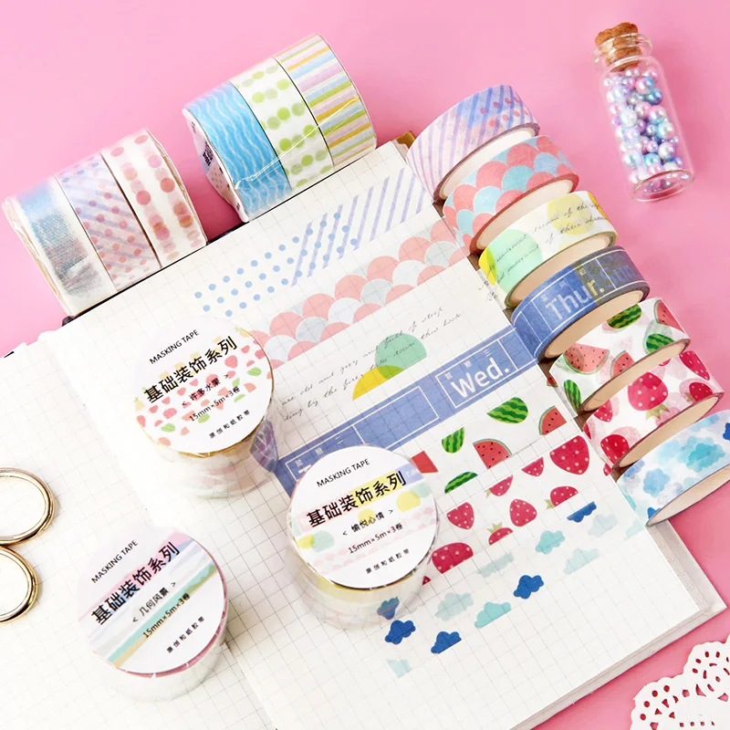 

3 Pcs/Lot Basic square Color fruit washi tape DIY decoration scrapbooking planner masking tape adhesive tape label sticker