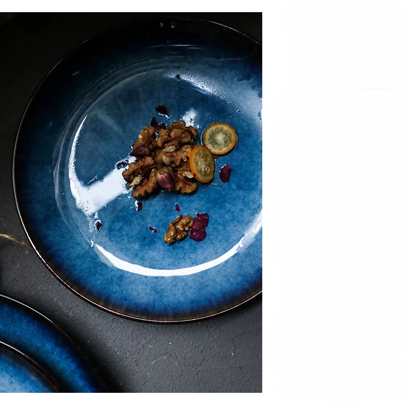 Синяя тарелка в западном стиле, японская плоская тарелка, круглый поднос, домашняя Коммерческая тарелка для стейка
