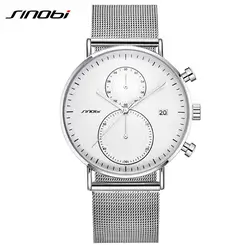 SINOBI брендовые креативные Роскошные мужские часы из нержавеющей стали с сетчатым ремешком универсальные спортивные кварцевые часы для