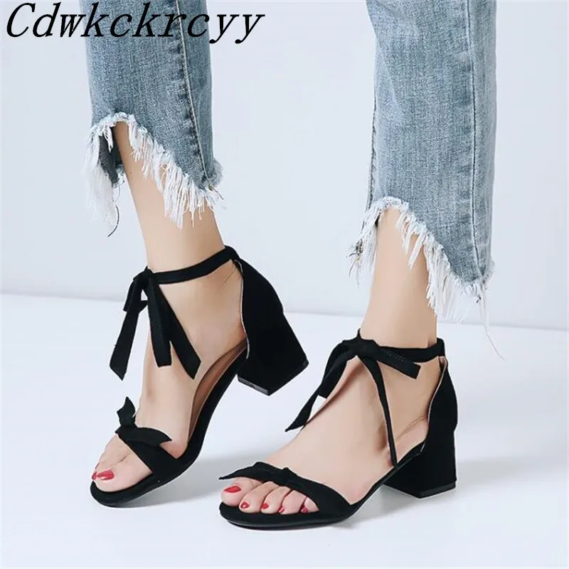 

Summer New pattern fashion Sweet Bow High-heeled Women sandals overlapping Bandage Student Square following Women sandals 34-43