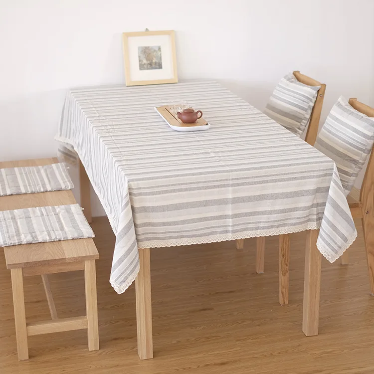 3 Colors Striped Pattern Handmade Tablecloth Cotton & Flax ...