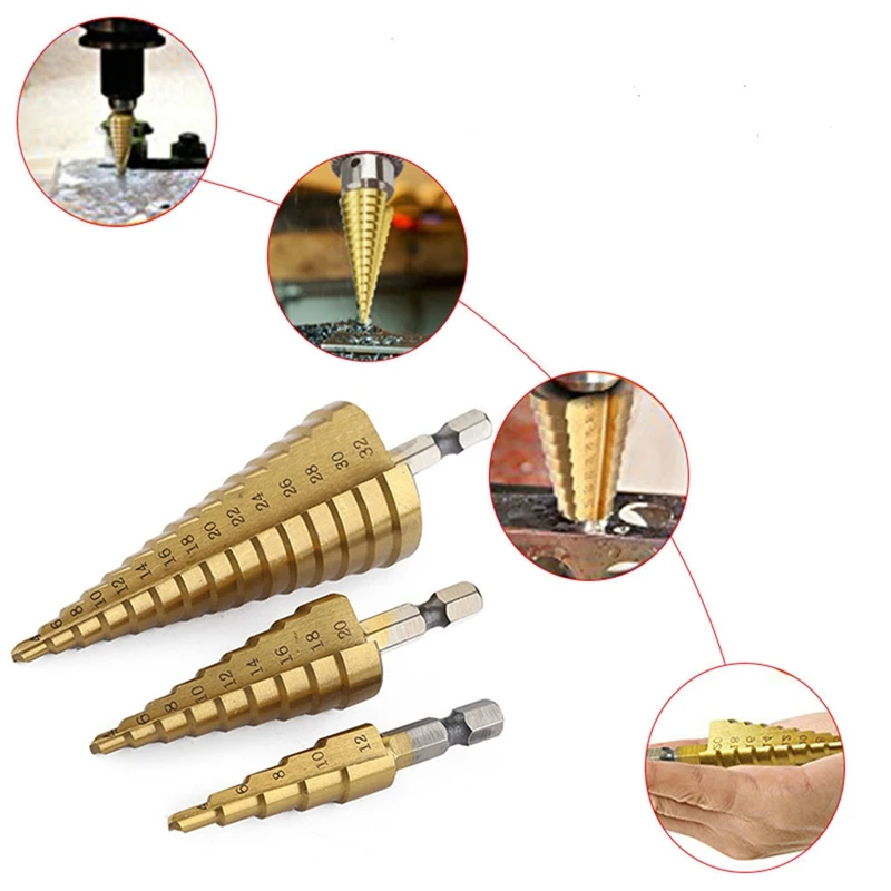 4-12/4-20/4-32 мм HSS спиральный центр-ступенчатое сверло(1 шт карбида вольфрама с покрытием Алюминий Мини-дрель аксессуары Титан шаг сверла по металлу