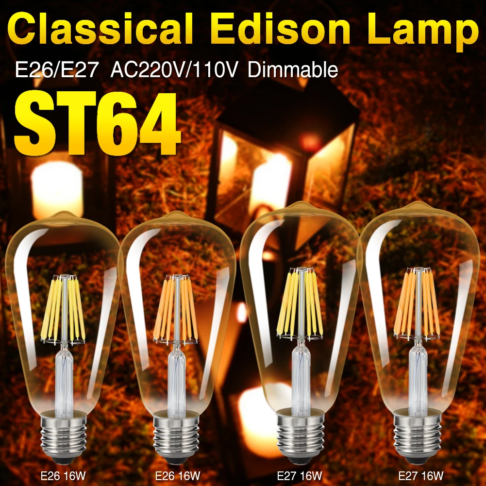Светодиодный светильник с регулируемой яркостью TSLEEN E27/E26 Edison винтажная лампа