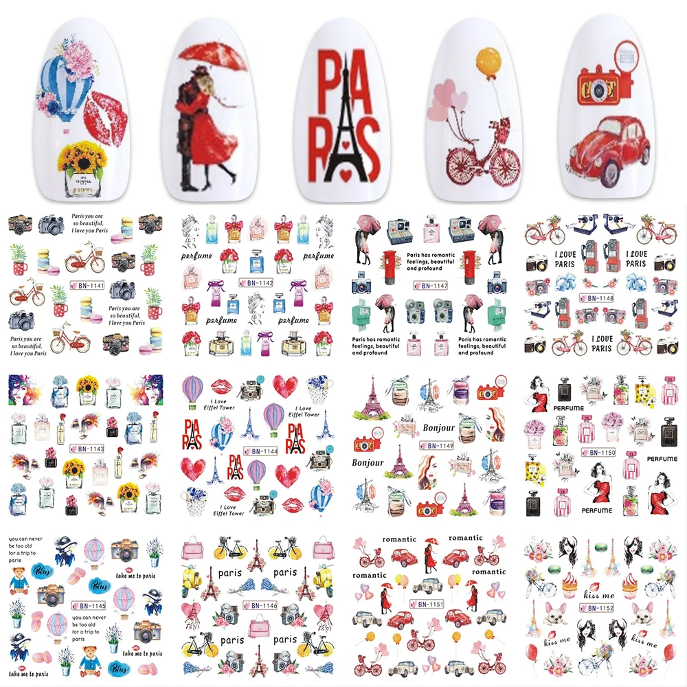 

12pc Nail Sticker Set Flower Love Design Water Transfer SliderRomantic Manicure Foil Self Adhesive Decor Decal LABN1141-1152-1