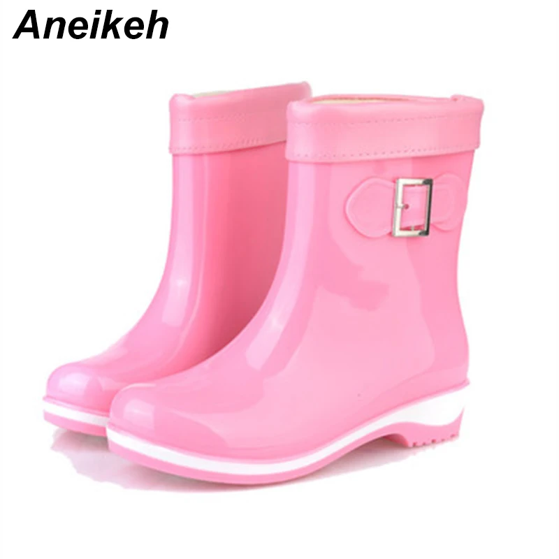 

Aneikeh Fashion New PVC Rain Boots Waterproof Flat shoes Woman Rain Woman Water Rubber Zipper Boots Good Quality Boot Size35-40