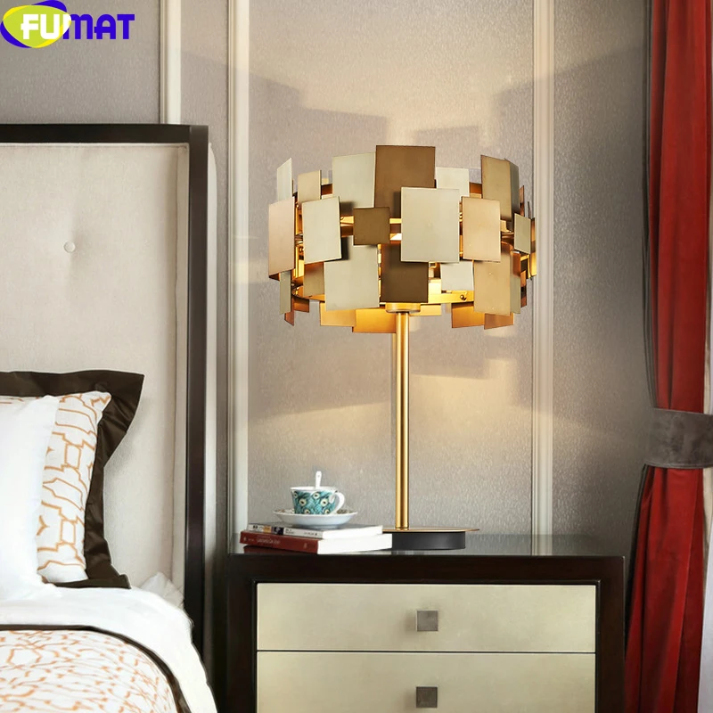 

FUMAT Stainless Steel Stand Table Lamp for Bedroom Living Room Gold Metal Desk Lights with E14 Bulb Indoor Lighting Fixtures