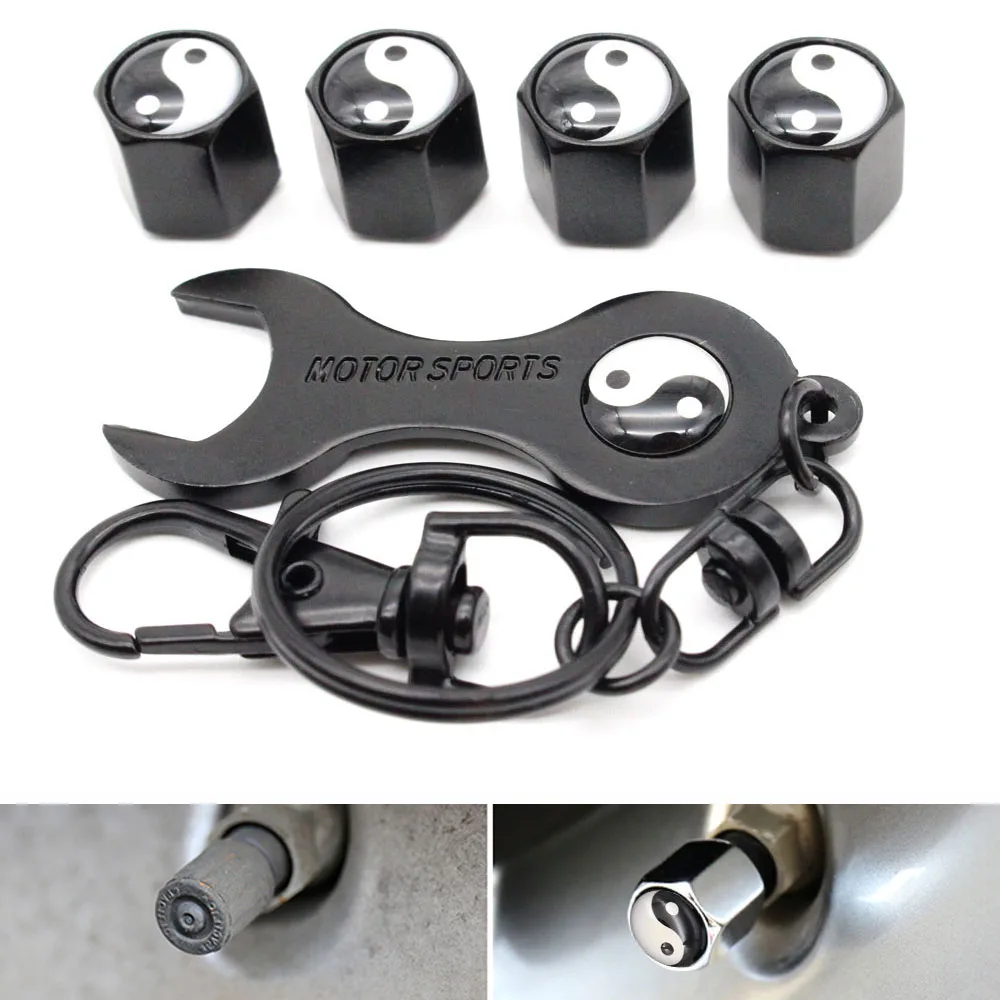 1Set Zinc Alloy Anti theft Car Wheel Tire Valve Stem Caps Air+ Wrench
