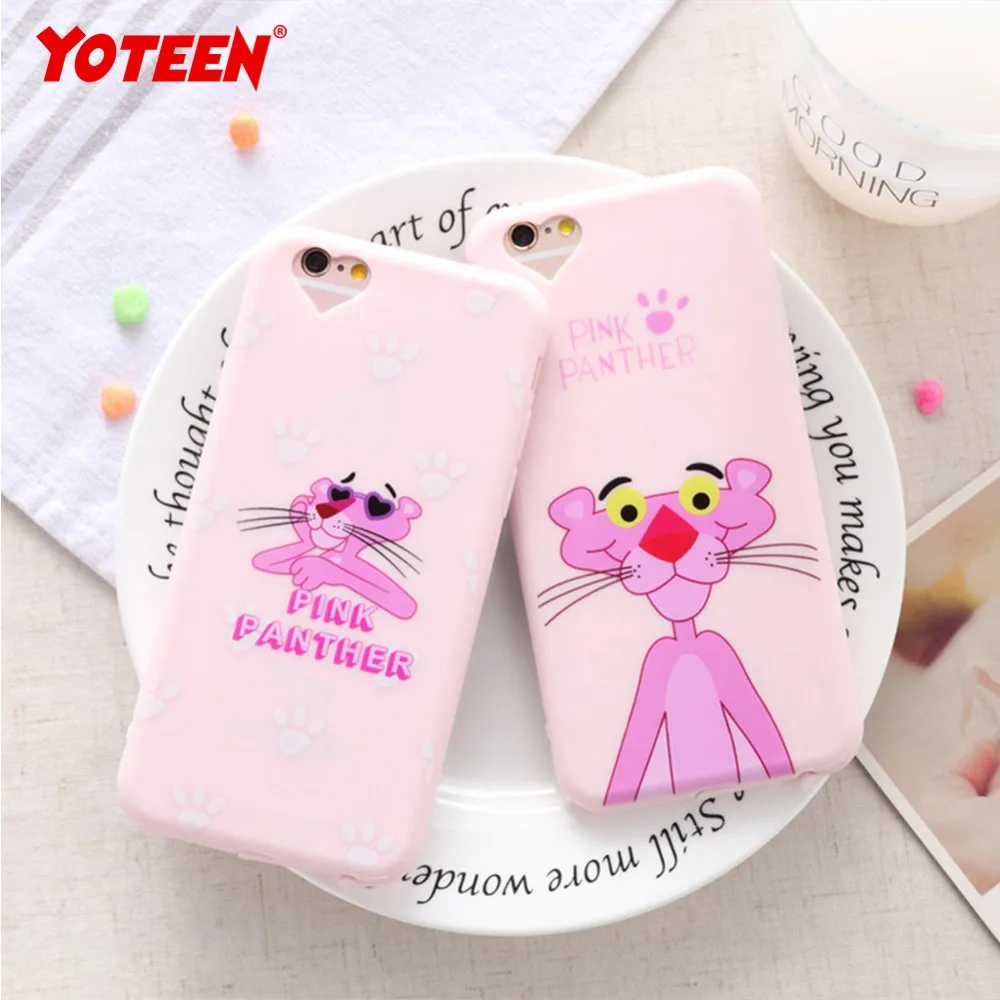 Yoteen Pink Panther Mobile Phone Case Matte Soft TPU Heart Shape Camera