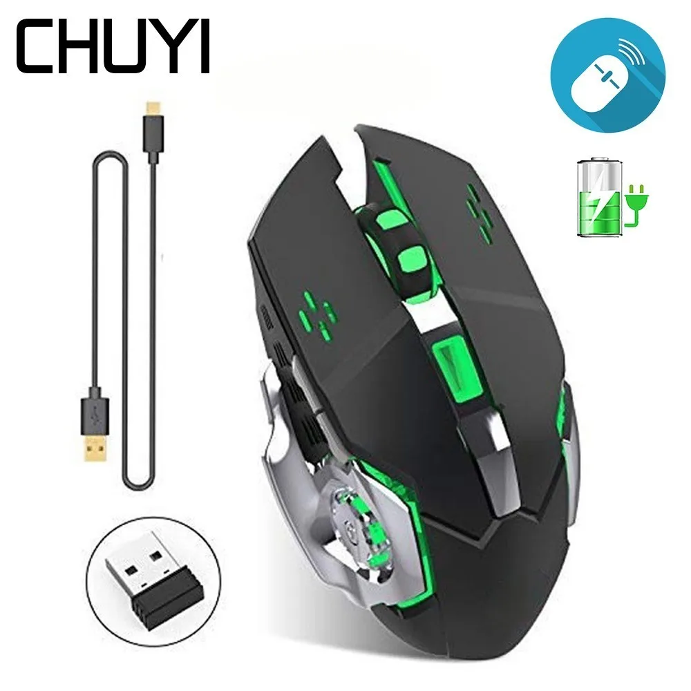 Wireless Silent Rechargeable Gaming Mouse 2.4GHz 1800DPI Mice USB Optical Game Backlight Mouse For