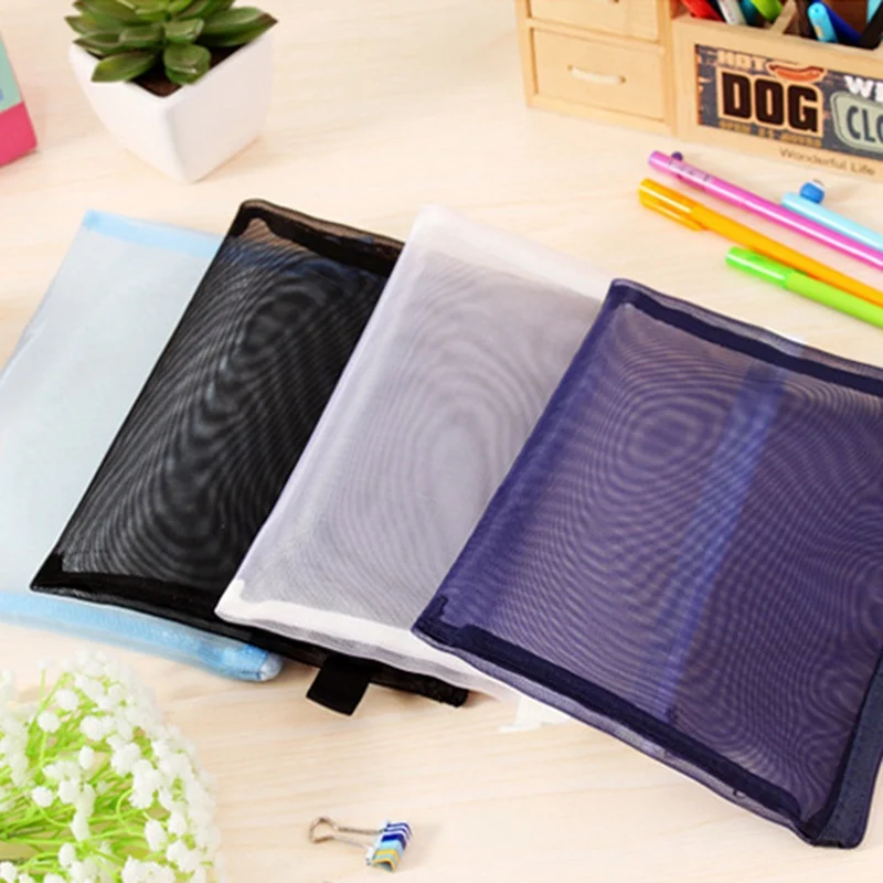 1pc Gridding Waterproof Zip Document Document Bag Products Pocket Folder Office And School File Folder Supply