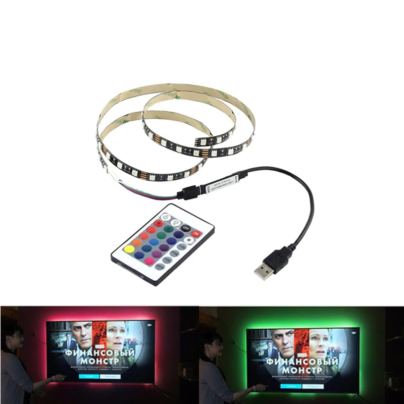 USB полоса СВЕТОДИОДНЫЙ светильник PC 5 V RGB 5050 60 Светодиодный/m USB 3 17 24 кнопочный контроллер 5 V Светодиодный светильник s не водонепроницаемый ленточный светильник tv подсветка - Испускаемый цвет: With IR 24Key Remote