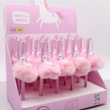 0.5mm Black Ink Kawaii Unicorn Ball Plush Pendant Gel Pen