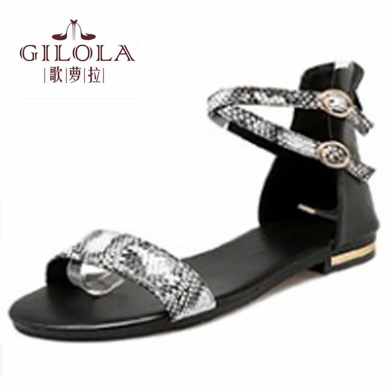 

new flat women's sandals ladies leather + PU women sandals summer shoes woman flats white black shoes #Y0736312Q