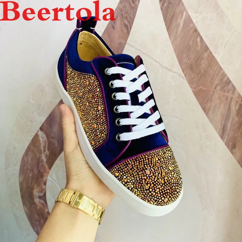 Brand New Suede Men's Casual Flats Shoes Crystal Low Top Round Toe Lace Up Leisure Style Designers Mixed Color Chaussures Male | Обувь