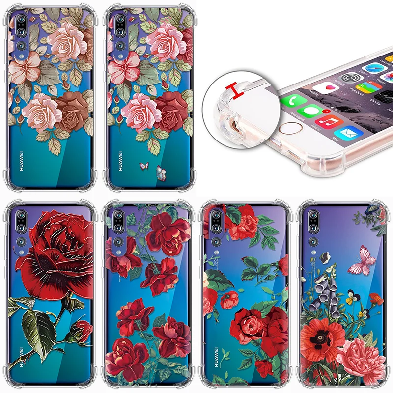 

Flower For Huawei P20 Lite P9 P10 P30 Pro Plus Mate 9 10 20 P Smart 2019 For Honor 8X 10 9 Lite Nova 3 3i 4 Soft TPU Airbag Case