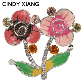 CINDY XIANG Enamel Flower Pins For Women CZ Rhinestone Brooches Summer Dress Broches Backpack Badges Bijouterie High Qaulity