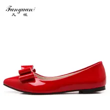 Fanyuan/Новинка года; милые женские вечерние туфли ярких цветов; однотонные лакированный кожаный женский туфли на плоской подошве; элегантные женские модельные туфли с бантом-бабочкой