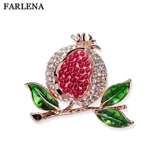 FARLENA Jewelry Cute painted red pomegranate brooch fashion rhinestones brooches pins for women wedding party dress accessory