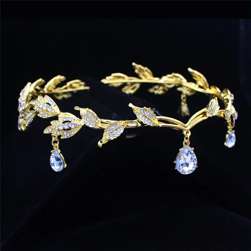 Стразы, розовое золото, Свадебный налобный головной убор, цепочка с кристаллами, подвеска для невесты, тиара, корона, ювелирное изделие для волос - Окраска металла: Gold Tiara