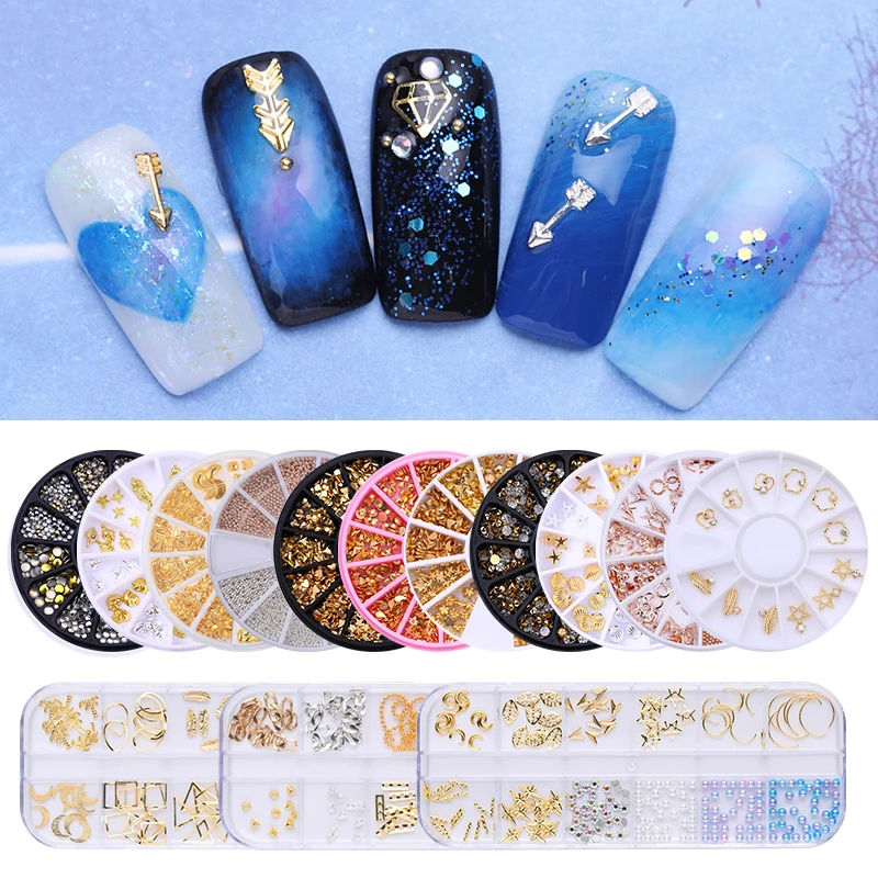 

Metal 3D Nail Decorations Mix Gold Silver Rhinestone Chain Beads Line Multi-size Nail Art Decoration in Wheel Manicure Nails