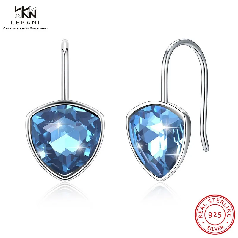 

LEKANI Crystals From Swarovski Earrings luxurious Crystal Simple Ear Hook Drop Earrings 925 Ssterling Silver Women Fine Jewelry