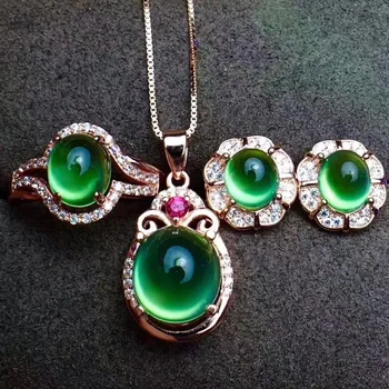 

Natural grape pendant earring ring three suit 925 silver inlaid 925 silver ring ring live mouth