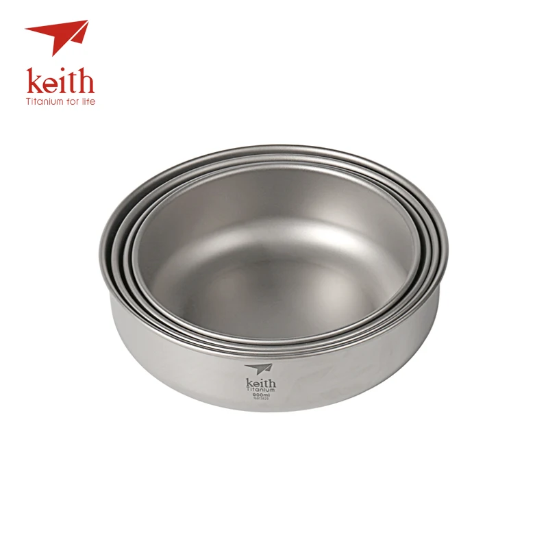 Keith 4 unids en 1 tazón de titanio ultraligero camping Vajilla pared simple titanio puro Boles y cuencos picnic 600 ml- 900 ml Ti5376